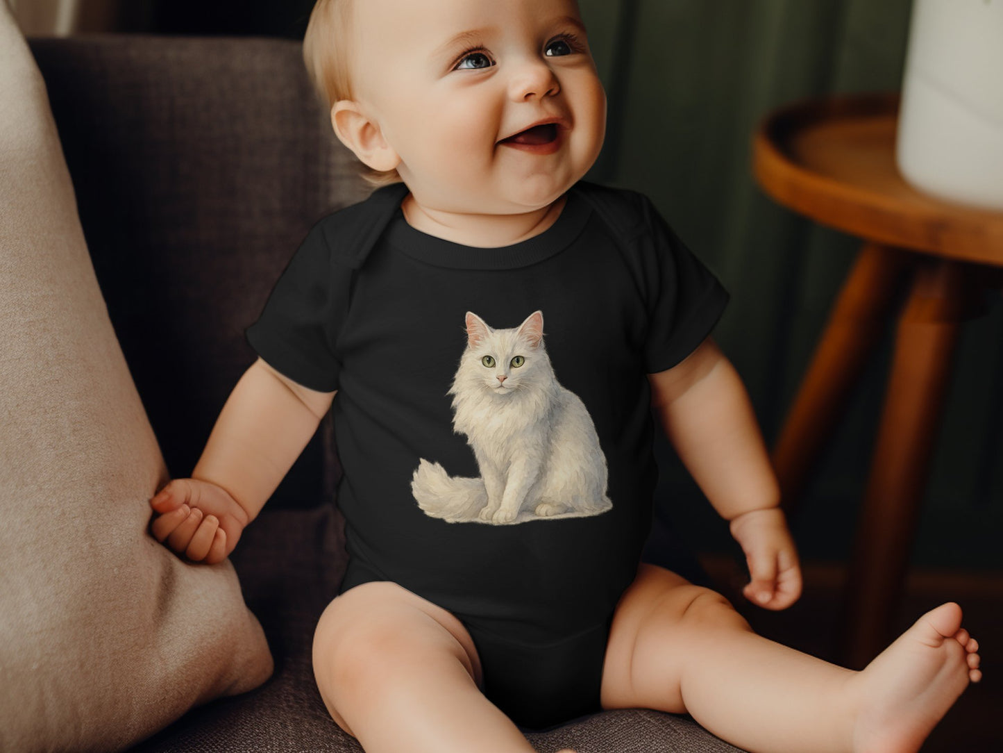 Cute White Cat Print Baby Onesie Apparel Product