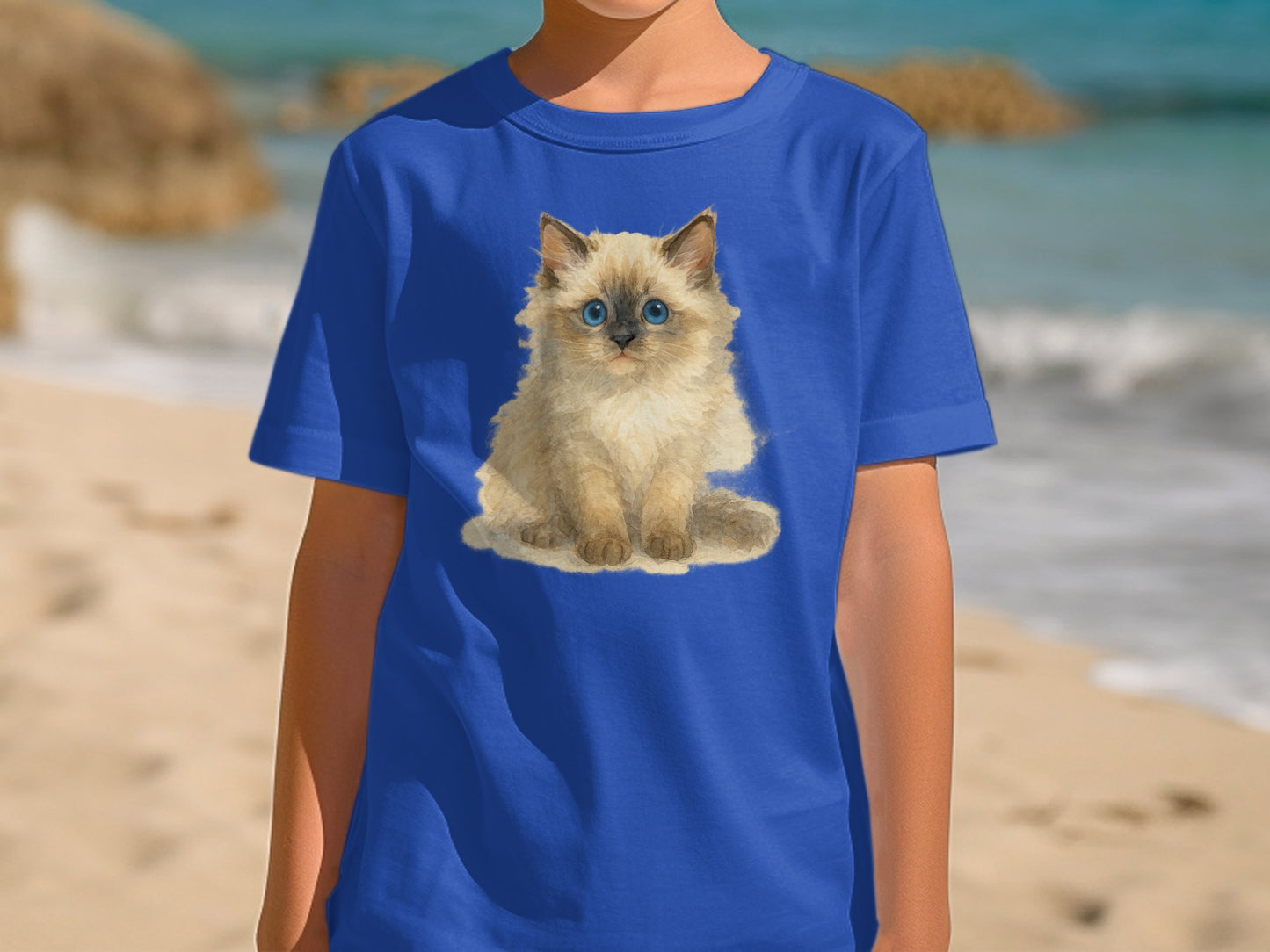 Cute Kitten Blue Beach Graphic T-Shirt product type