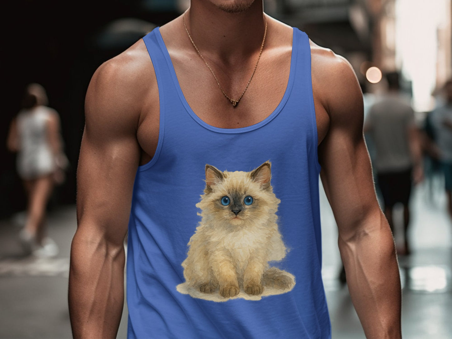 Cute Fluffy Kitten Print Blue Tank Top product