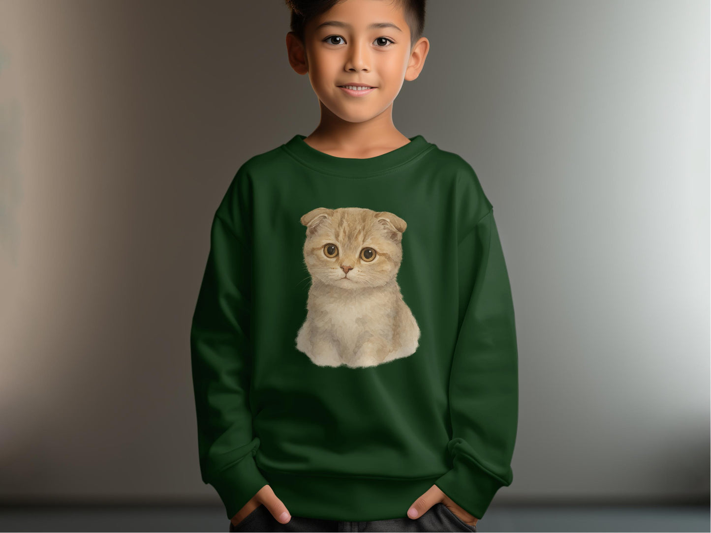 Cute Cat Printed Kids Green Sweatshirt product