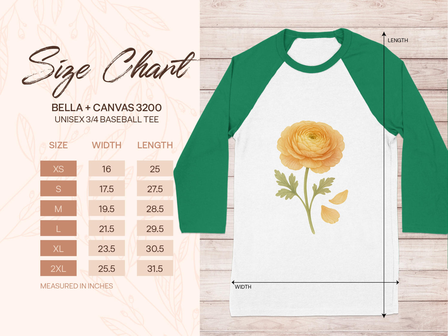 Floral Design Unisex 3/4 Sleeve Baseball Tee product type