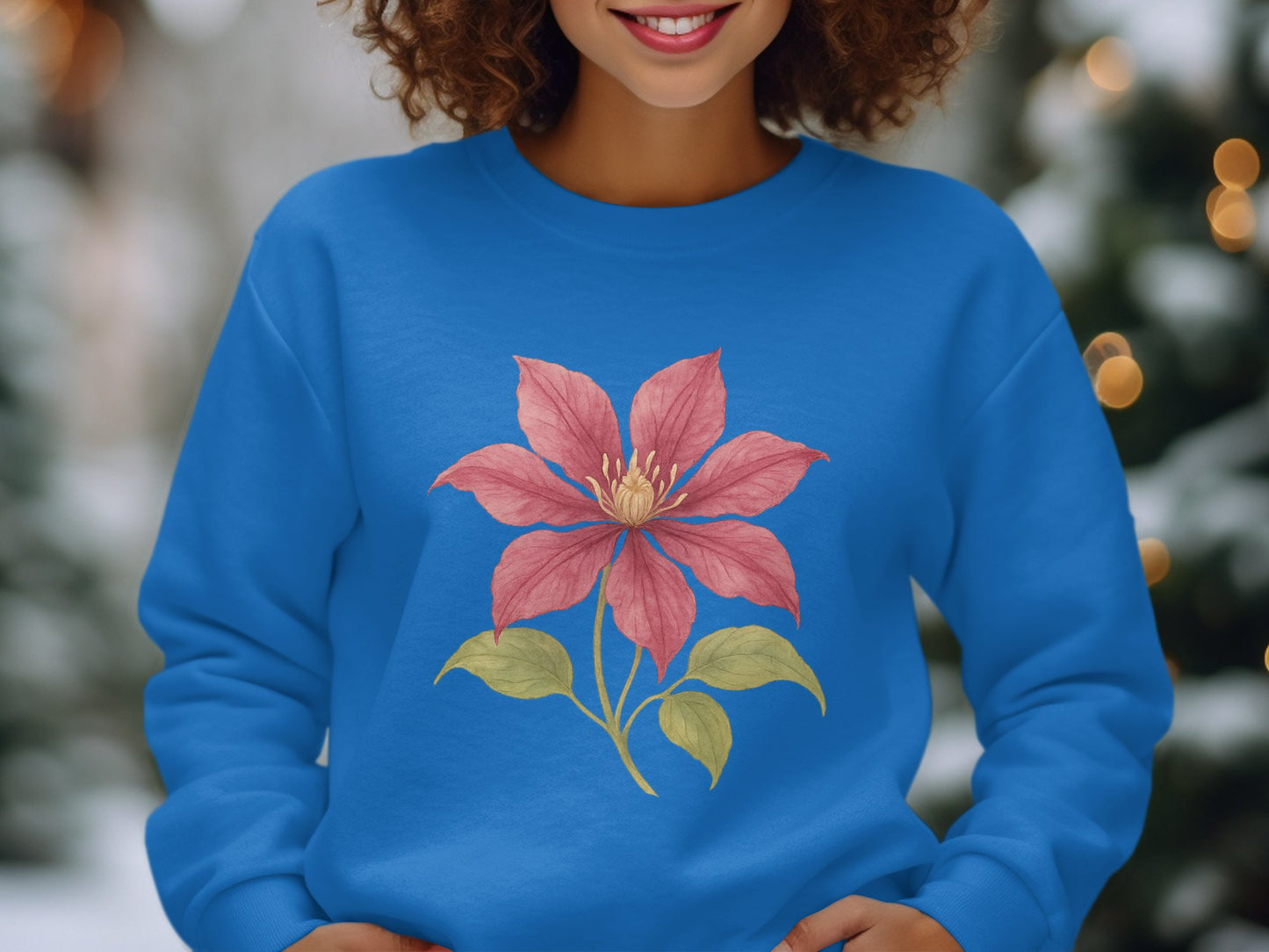Blue Sweatshirt With Pink Flower Graphic Product Type