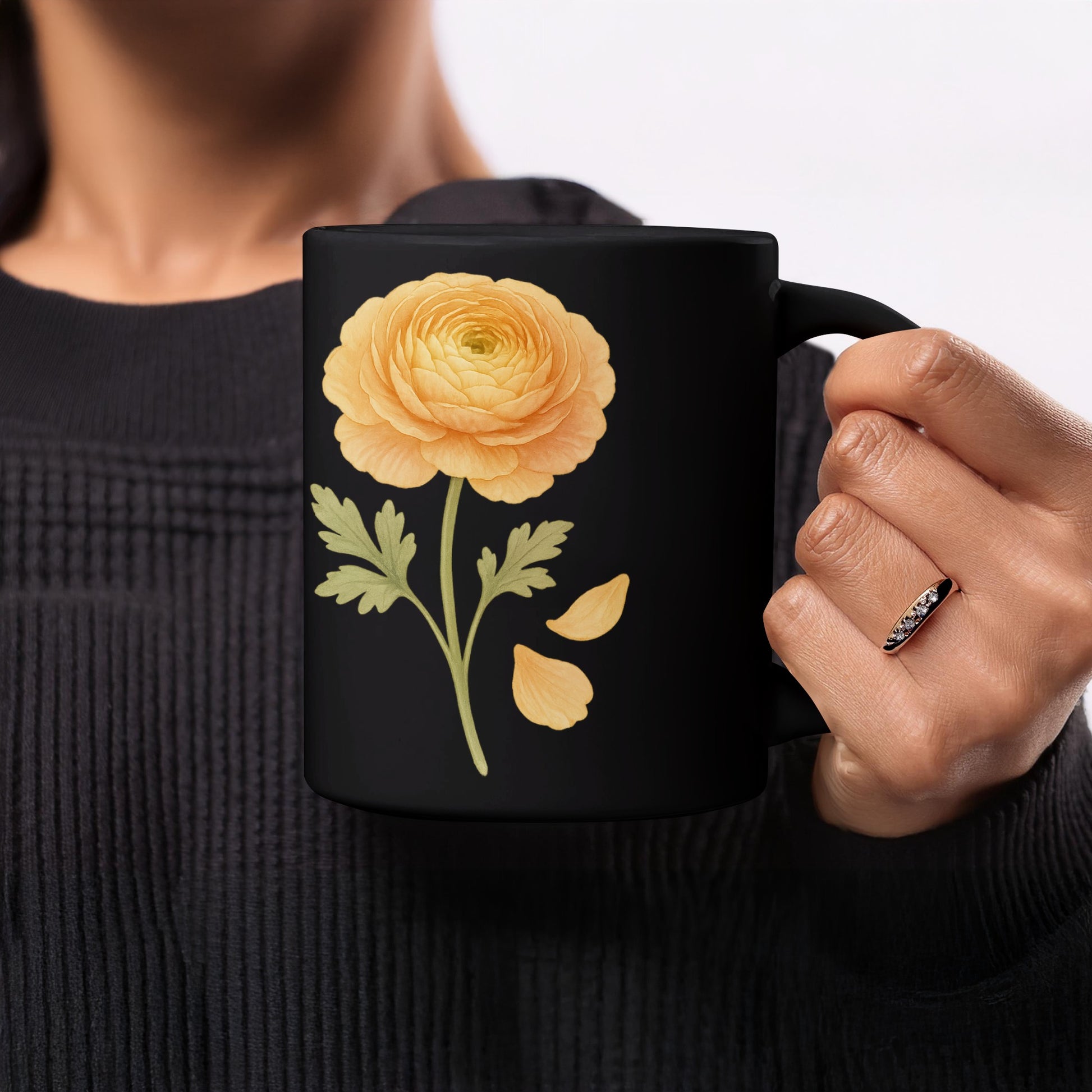 Yellow Flower Black Coffee Mug for a Chic Product