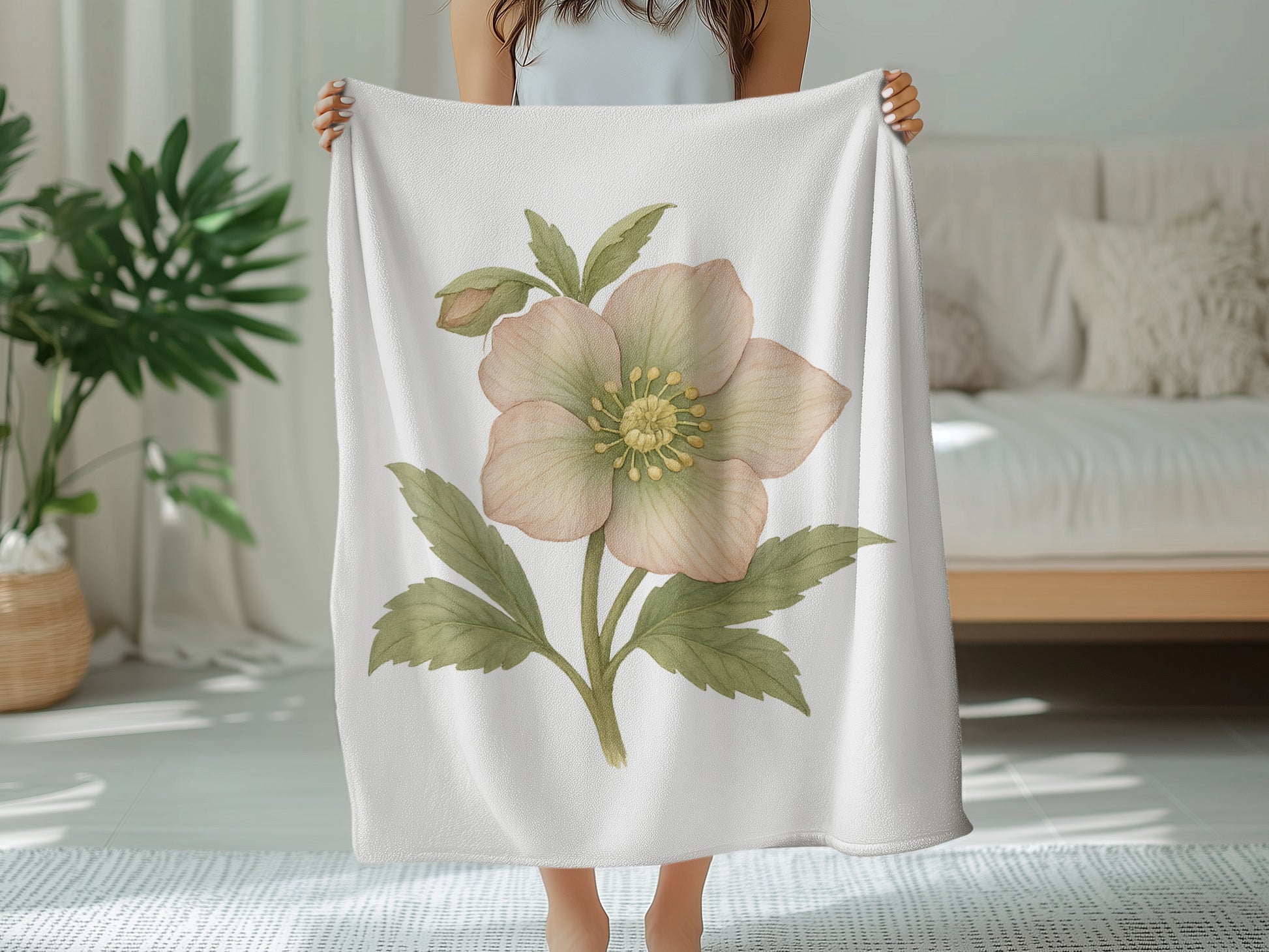 Botanical Floral Print Blush Throw Blanket product
