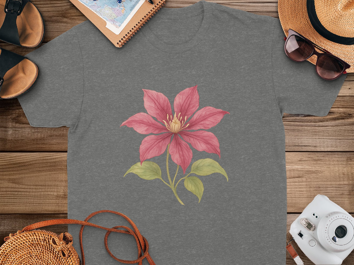 Beautiful Floral Design on Gray T-Shirt Product