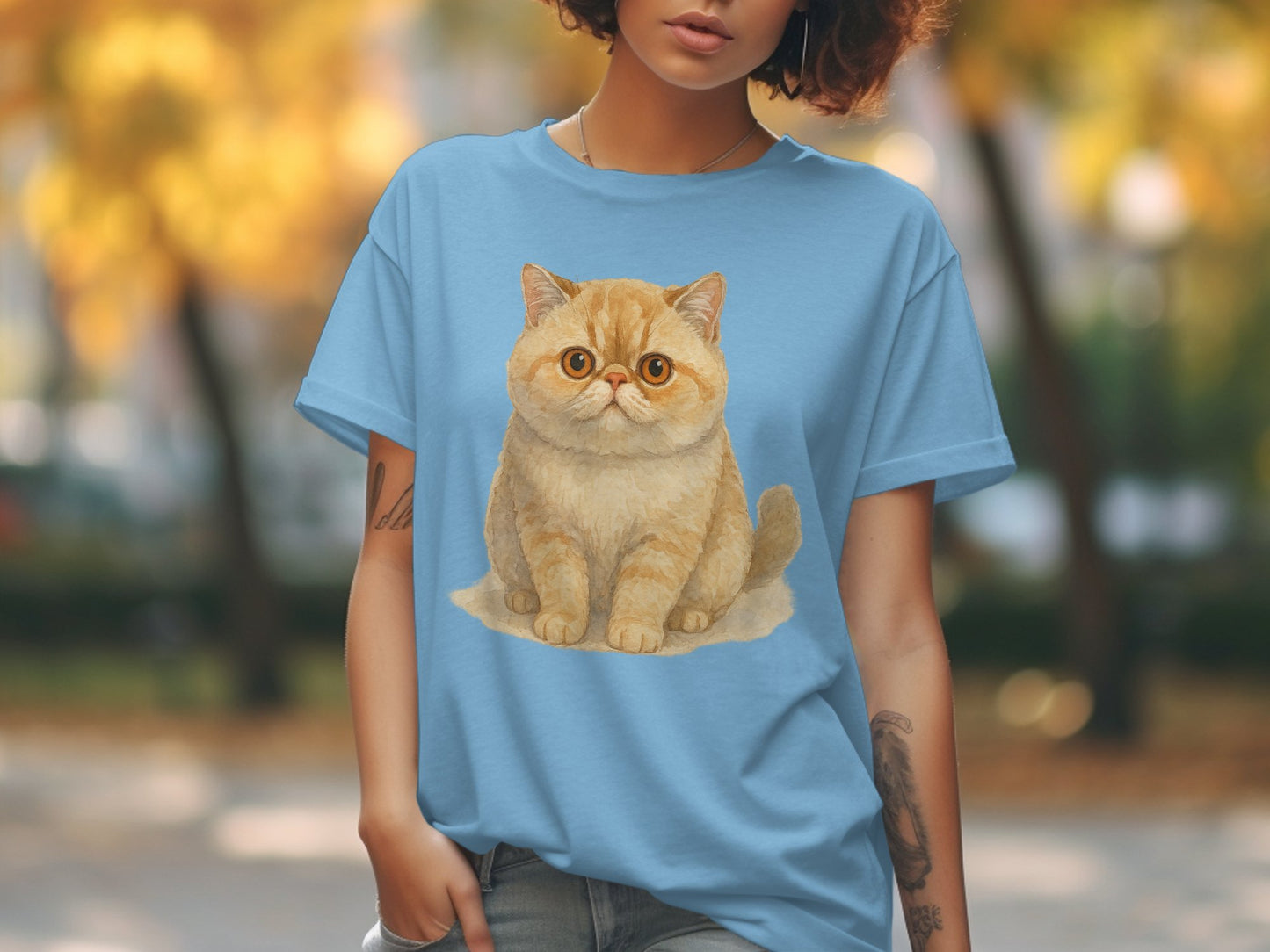 Cute Cat Graphic on Light Blue Shirt product type