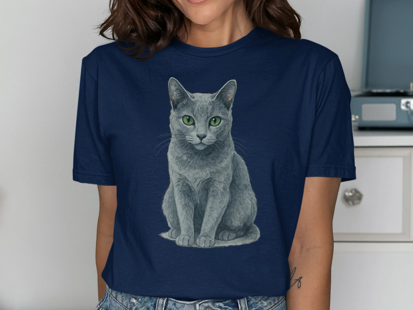 Cute and Elegant Green Eyed Cat Design T-Shirt product type