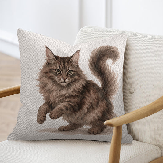 Adorable Brown Fluffy Cat Print Throw Pillow product type