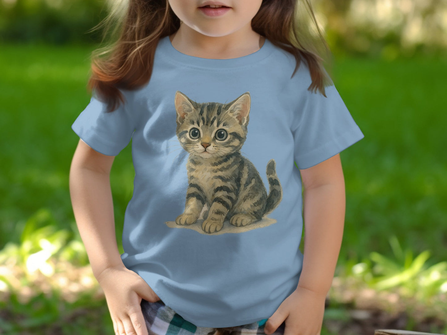 Cute Kitten Illustration on Casual Blue T-Shirt product