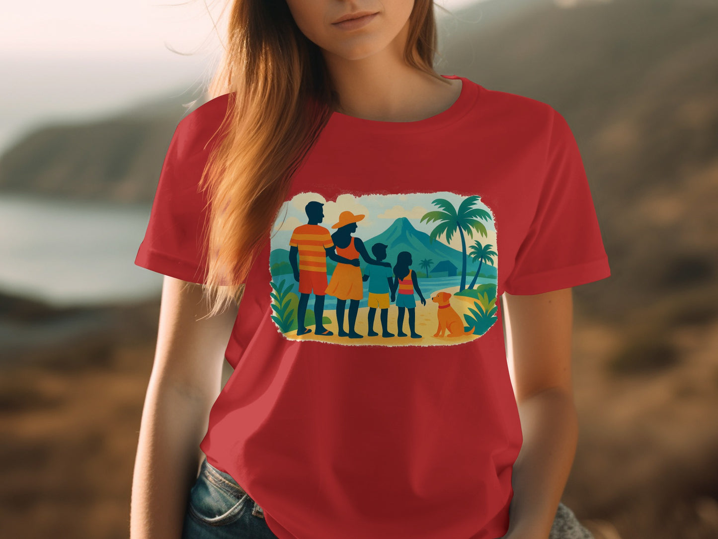 Colorful Family Vacation Scene Graphic Tee product