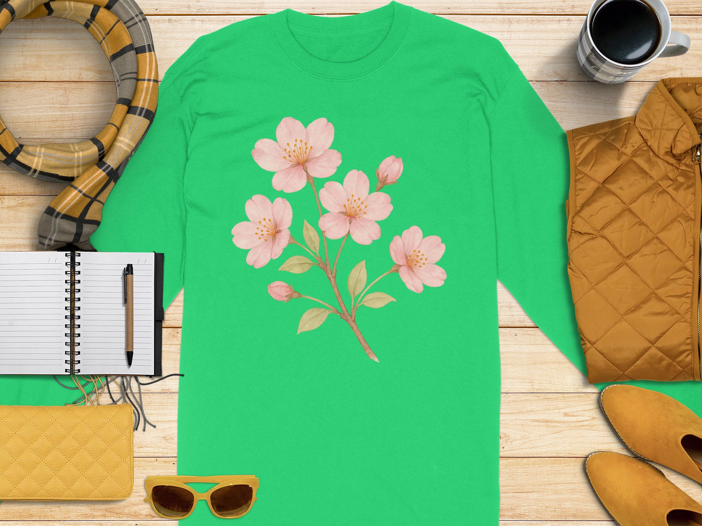Vibrant Green Shirt with Delicate Floral Design product type