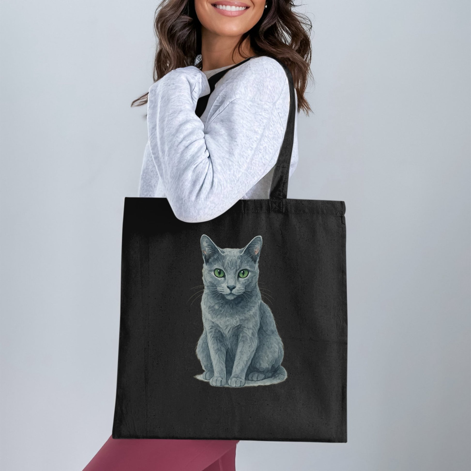 Cute Gray Cat Illustration Tote Bag product