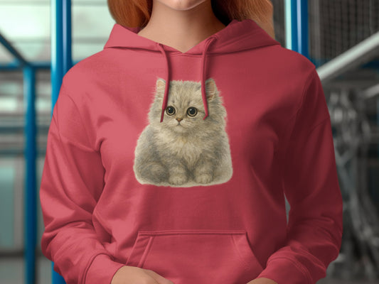 Adorable Fluffy Kitten Print Red Hoodie product