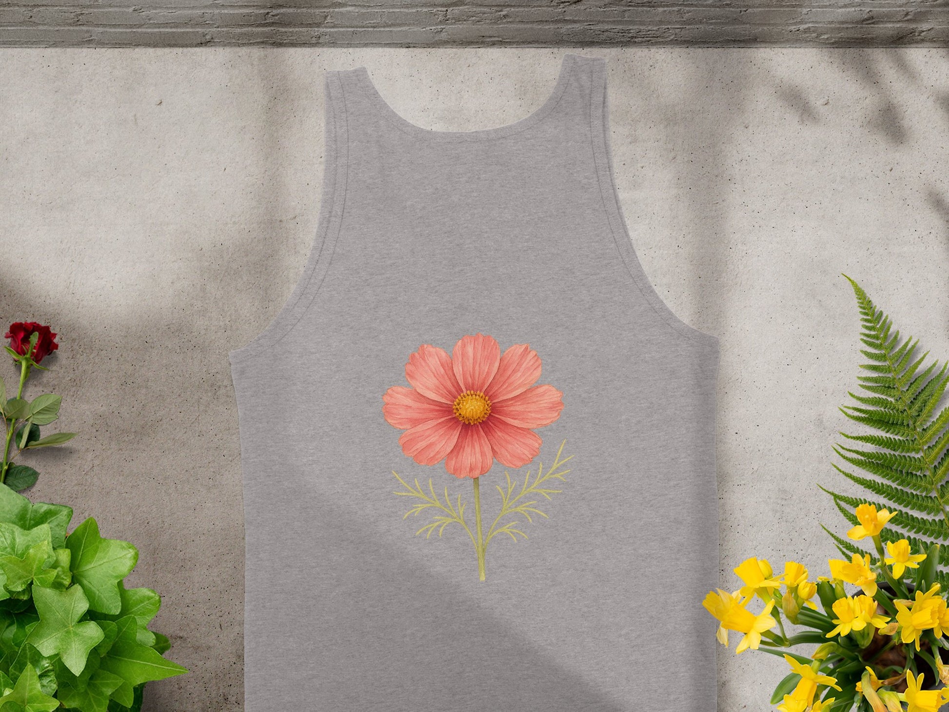 Stylish Grey Tank Top with Pink Floral Design product