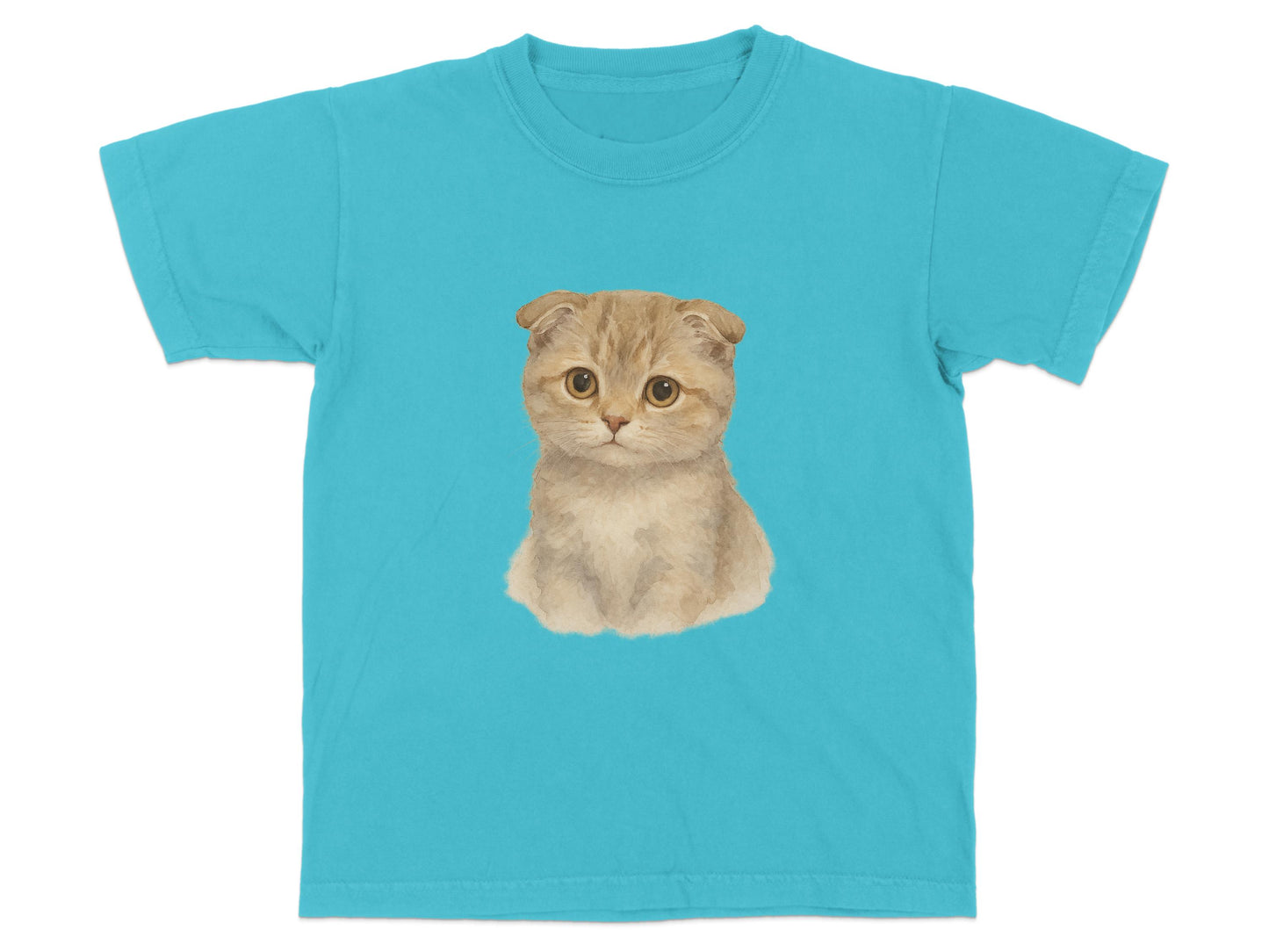Cute Kitten Print on Teal Blue Graphic T-Shirt product type