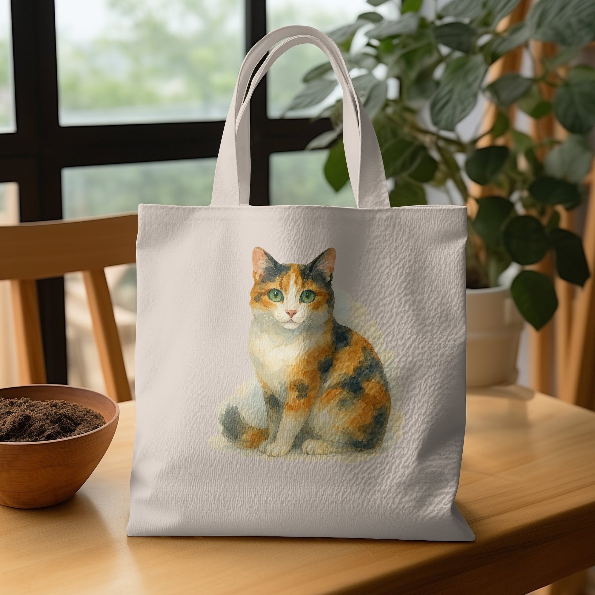 Calico Cat Print on White Canvas Tote Bag product