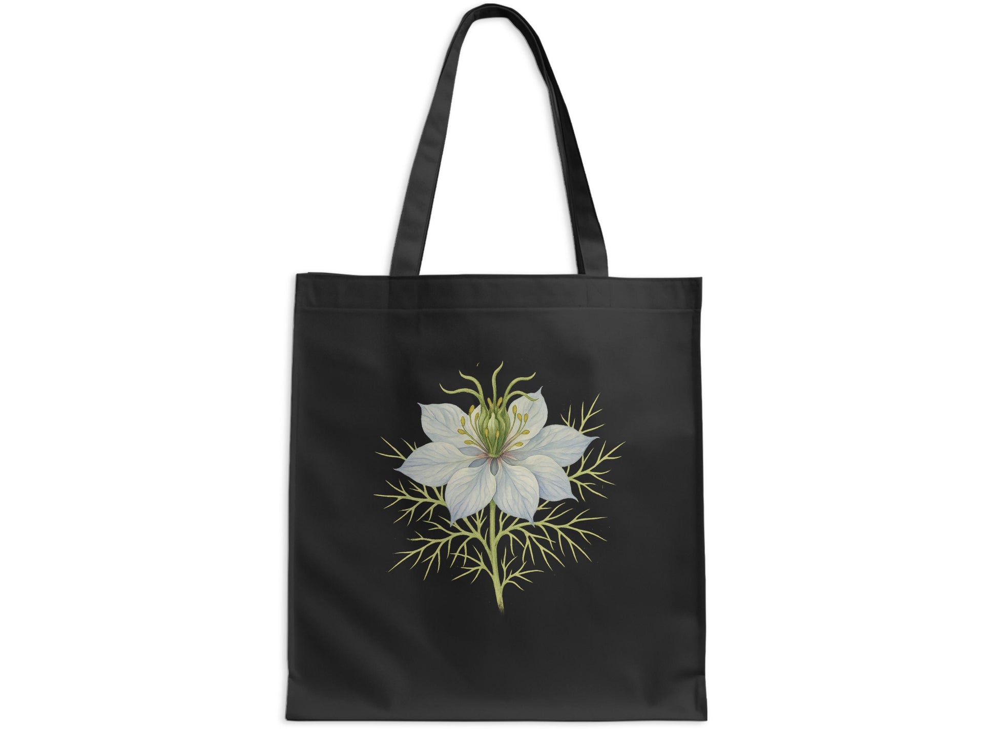Elegant White Flower Design on Black Tote Bag product type