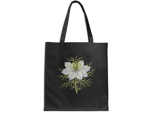 Elegant White Flower Design on Black Tote Bag product type