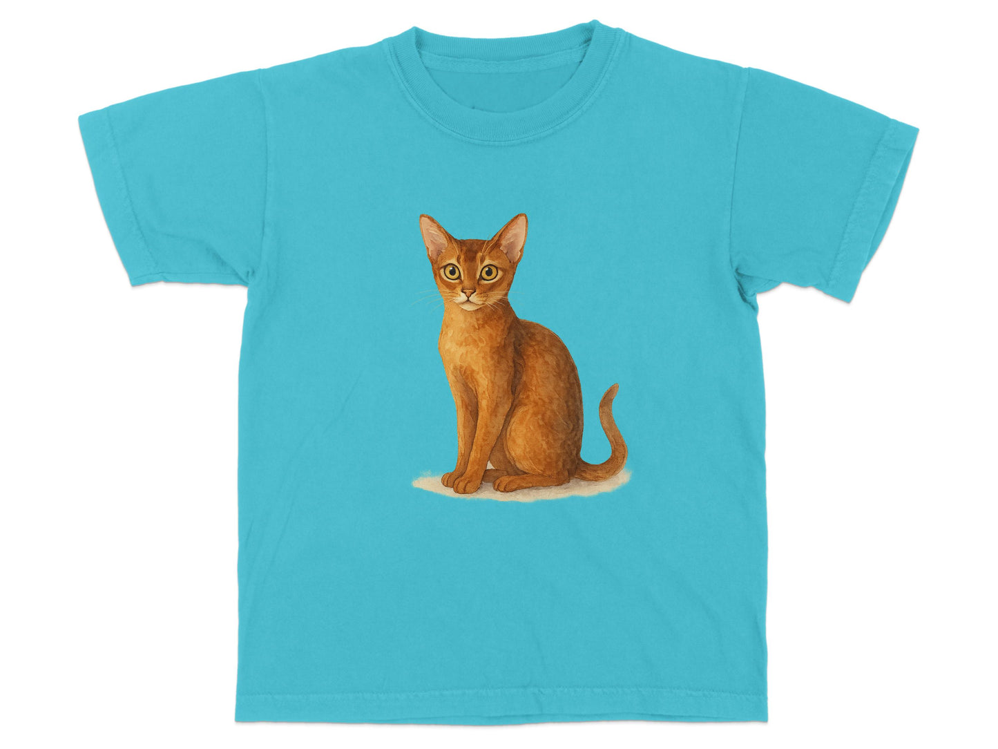 Vibrant Teal Artistic Cat Design Graphic T-shirt product type