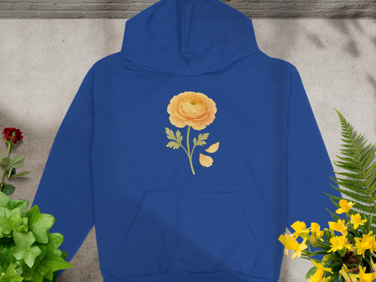 Blue Hoodie with Yellow Flower Design product type