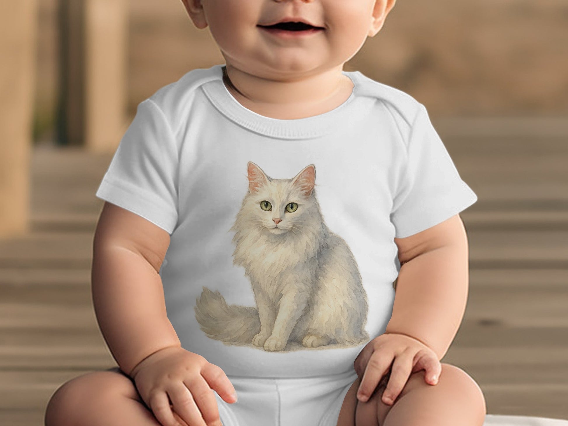 Adorable Fluffy White Cat Design Baby Onesie product