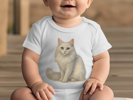 Adorable Fluffy White Cat Design Baby Onesie product
