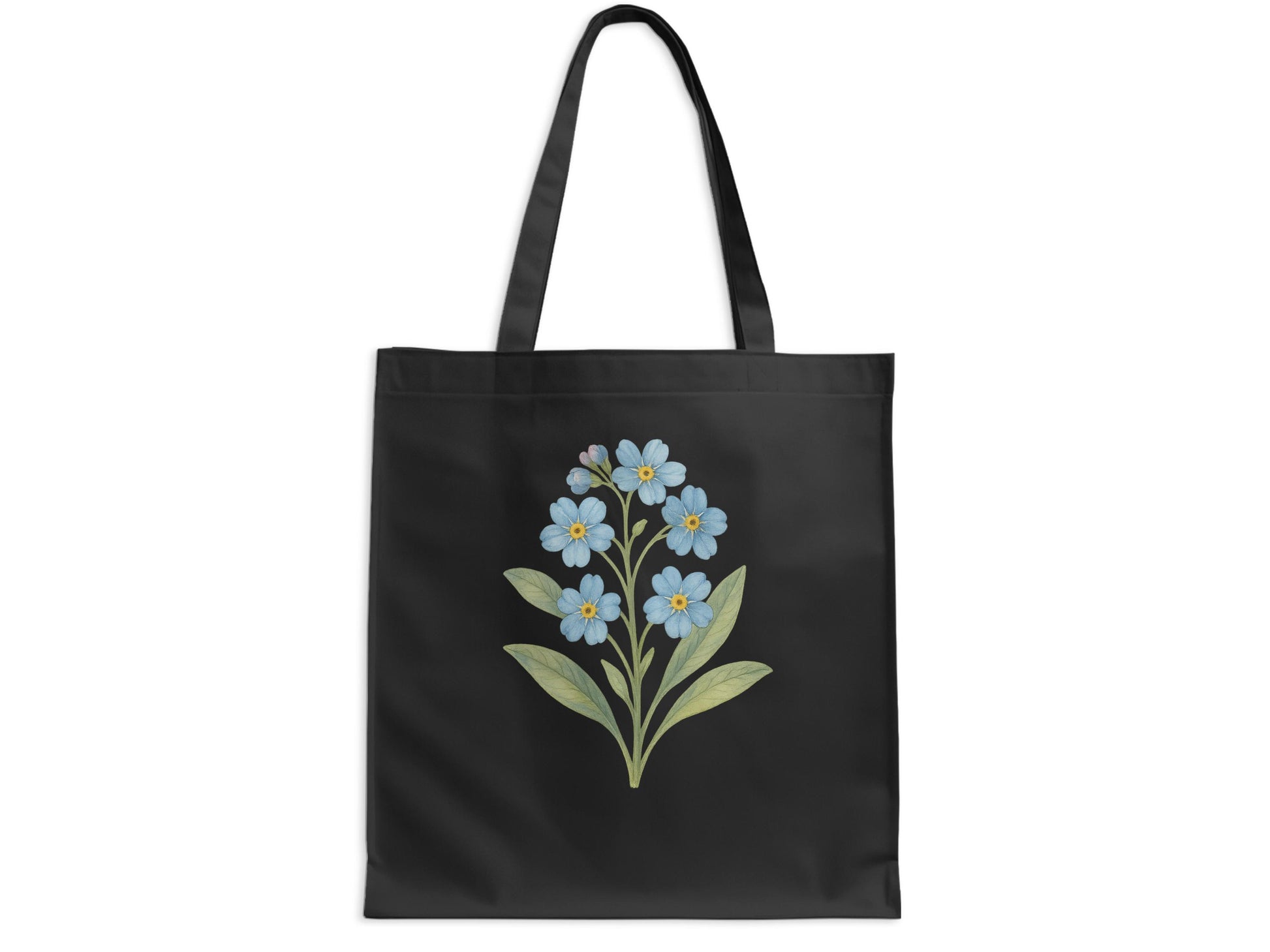 Elegant Black Tote Bag with Blue Floral Design product type