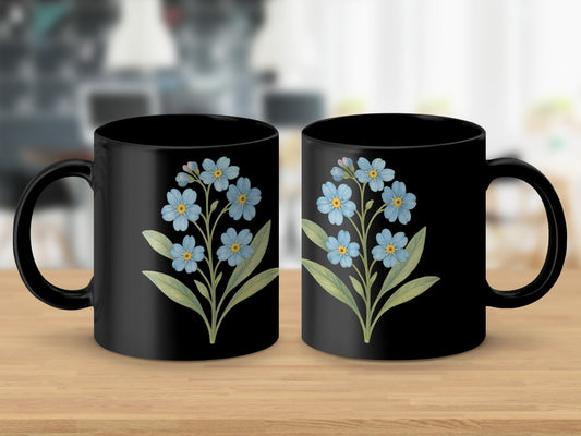 Floral Print Black Mug with Blue Flowers product