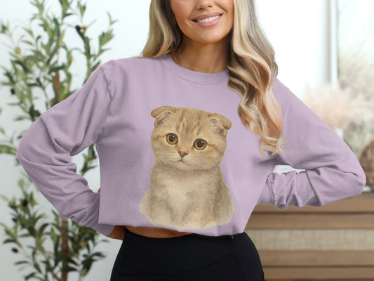 Adorable Scottish Fold Cat Print Cropped Sweatshirt product type