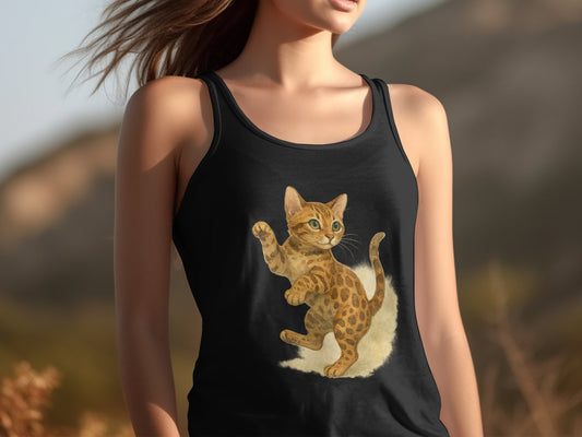 Playful Kitten Illustration on Black Women Tank Top product type