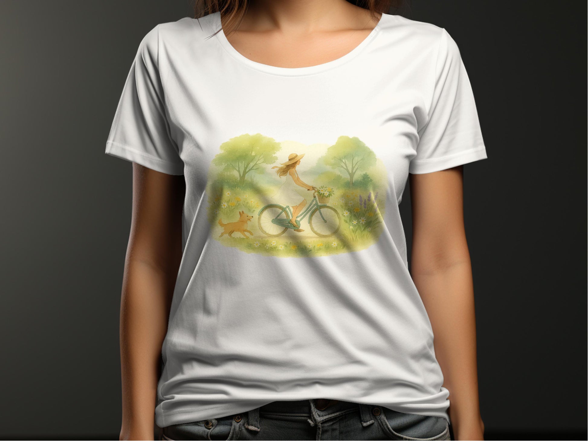 Woman Riding a Bike with Animals on T-shirt product