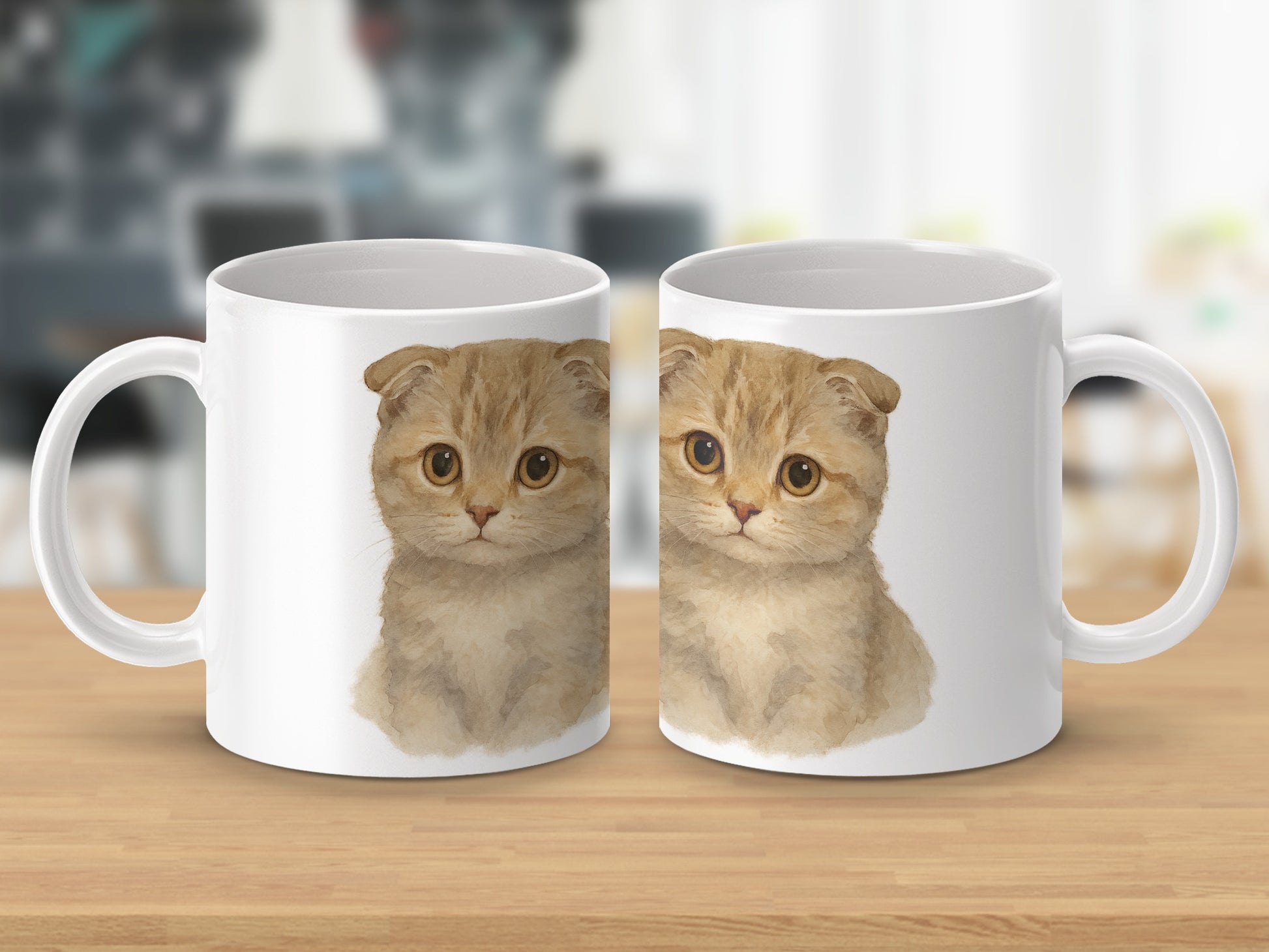 Cute Scottish Fold Kitten Print on White Mug product type