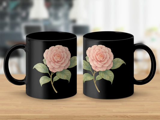 Black Mug with Elegant Pink Flower Design product type