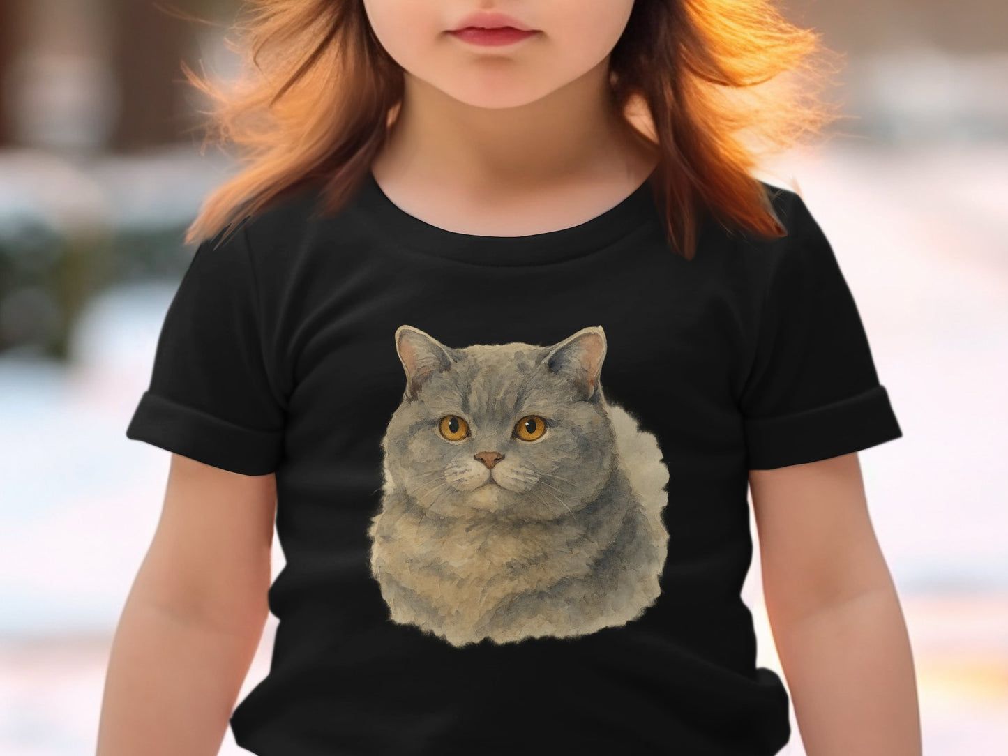 Adorable Cat Print on Black Color Tee product type