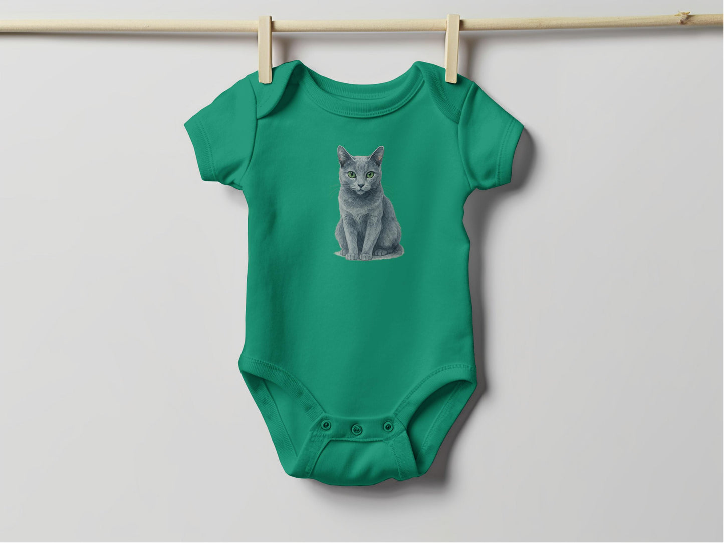 Green Baby Onesie with Cute Cat Print product