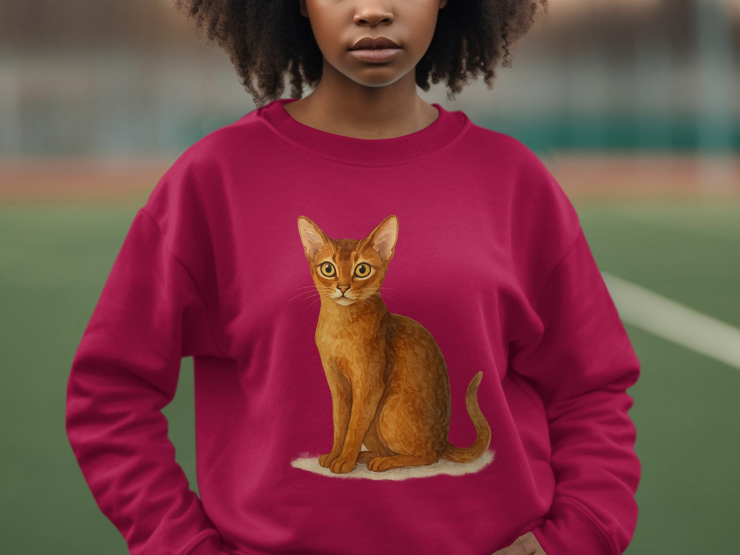 Cute Cat Illustration on Red Sweatshirt product
