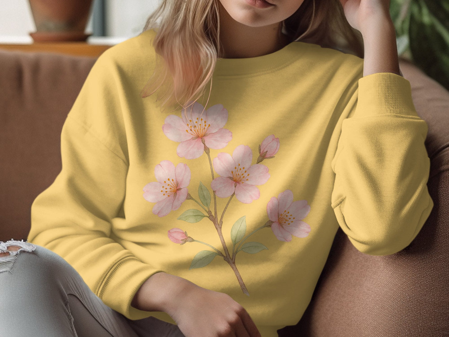 Elegant Yellow Floral Print Sweatshirt product