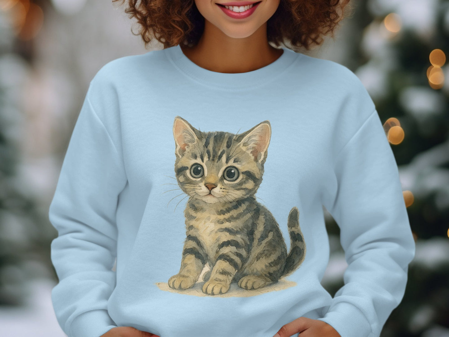 Adorable Kitten Print on Light Blue Sweatshirt product type