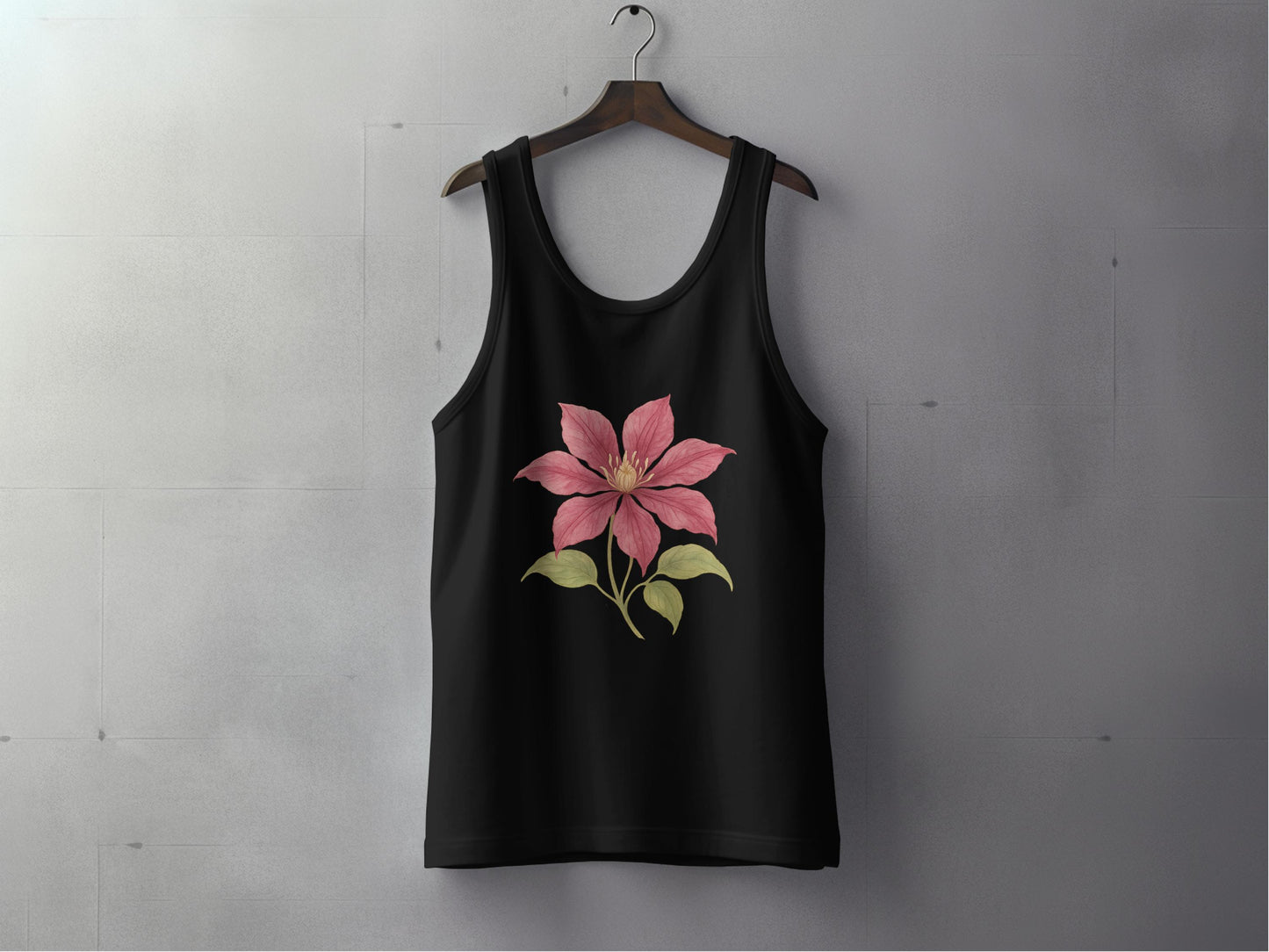 Stunning Black Tank Top with Beautiful Pink Flower product type