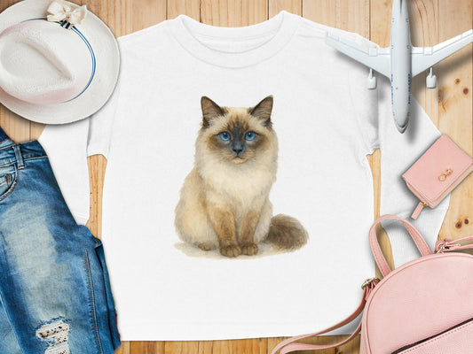 Endearing Cat Print on a White Crew Neck Shirt product
