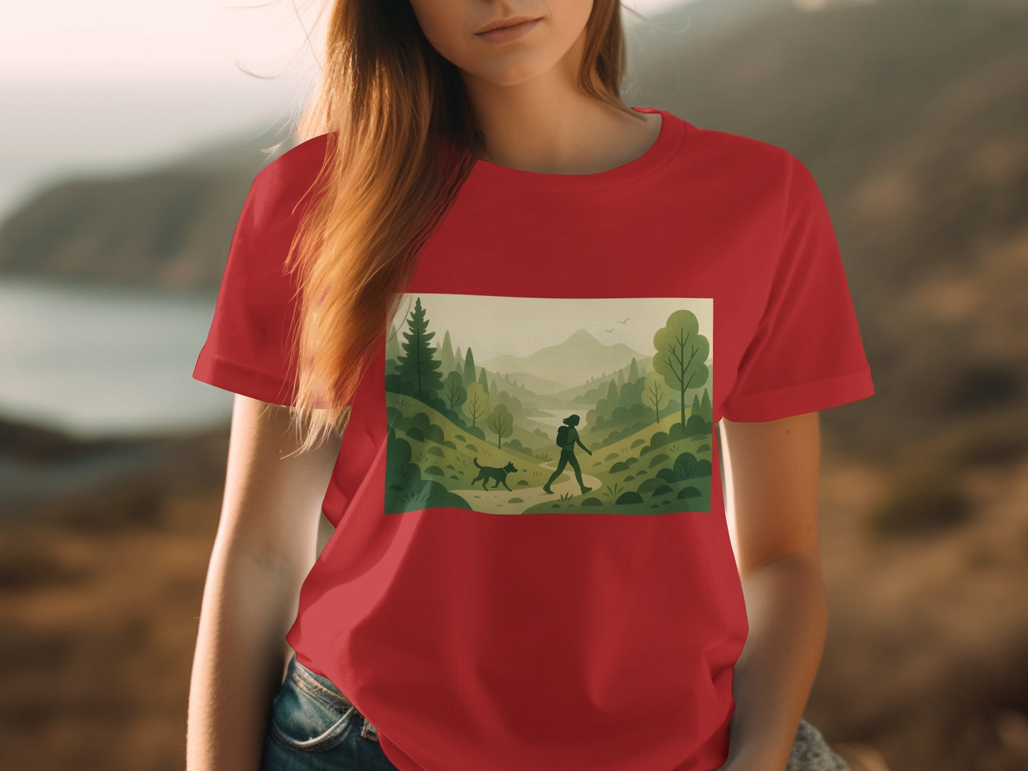 Scenic Mountain Trail Design Red T-Shirt product