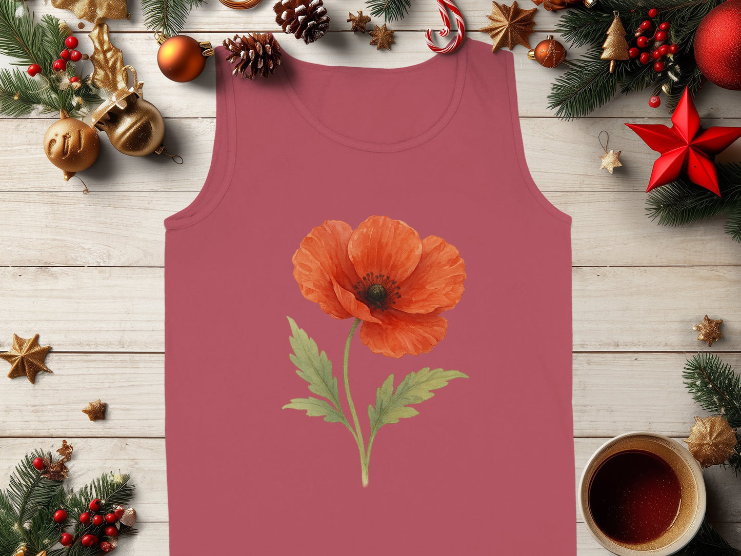 Festive Red Tank Top with Beautiful Floral Design product type
