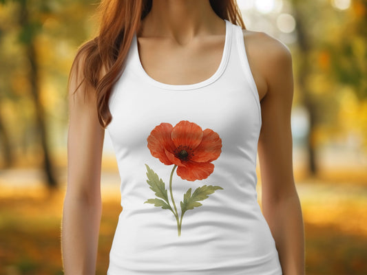 Red Poppy Flower Design Sleeveless White Tank Top product
