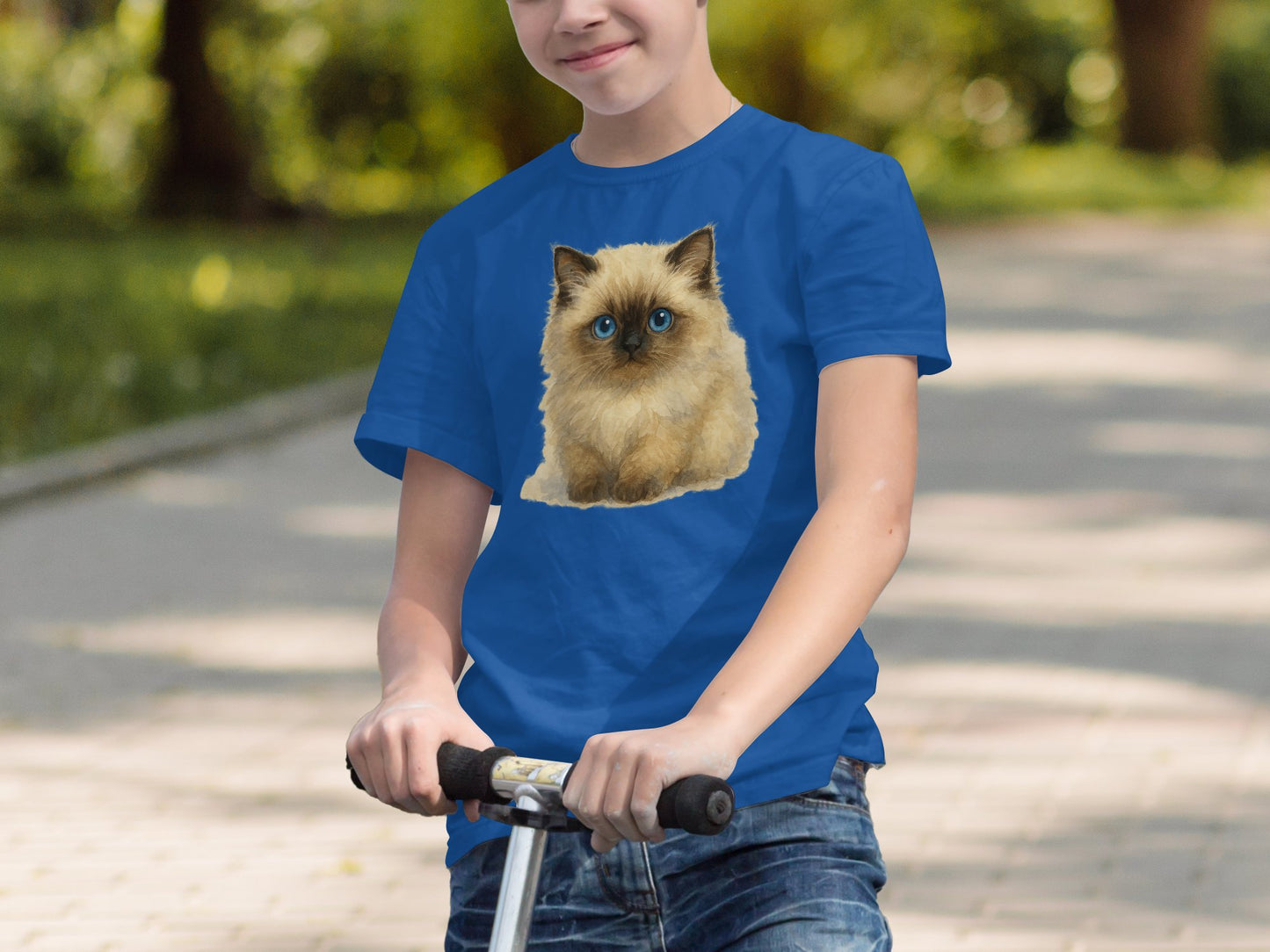 Blue T-shirt with Cute Kitten Print Design product type