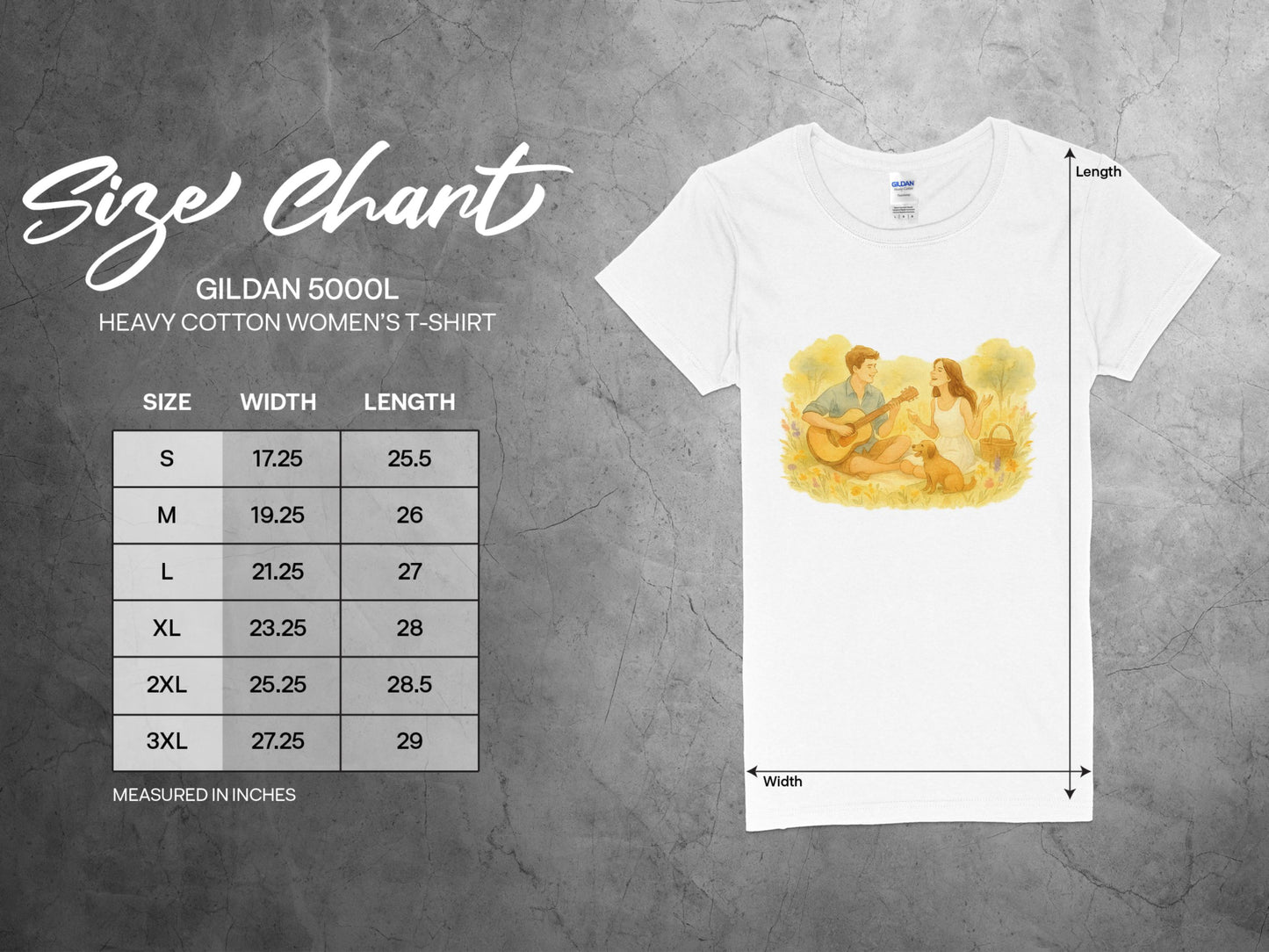 Size Chart Gildan 5000L Women's T-shirt product type