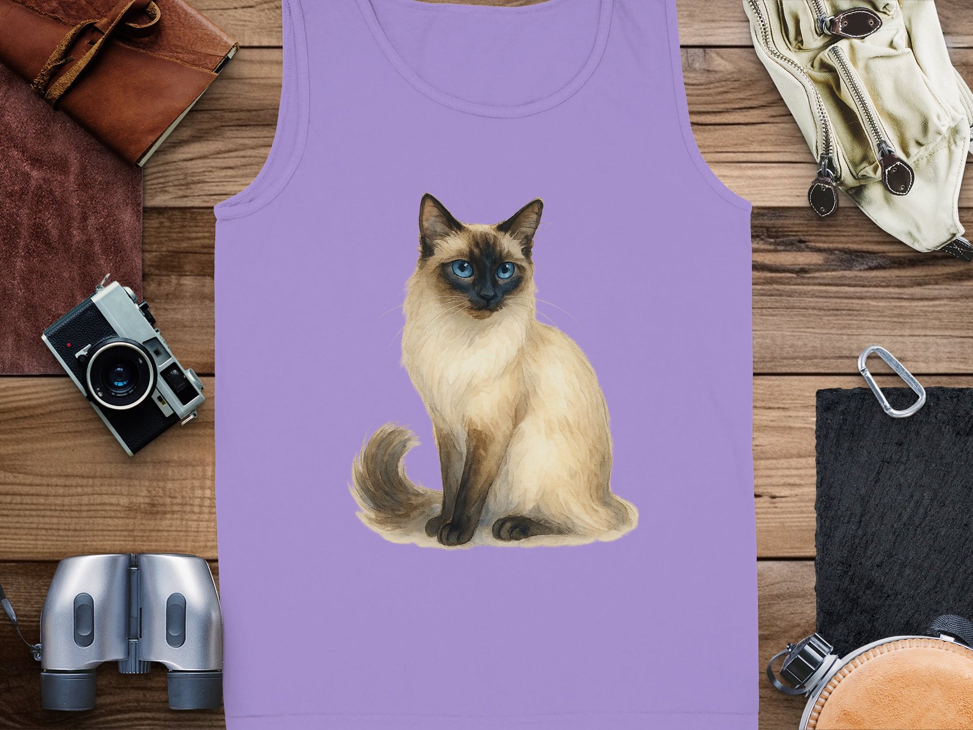 Stylish Purple Tank Top with Siamese Cat Illustration product