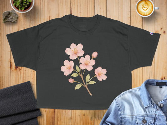 Beautiful Cherry Blossom Art Black Crop Top product