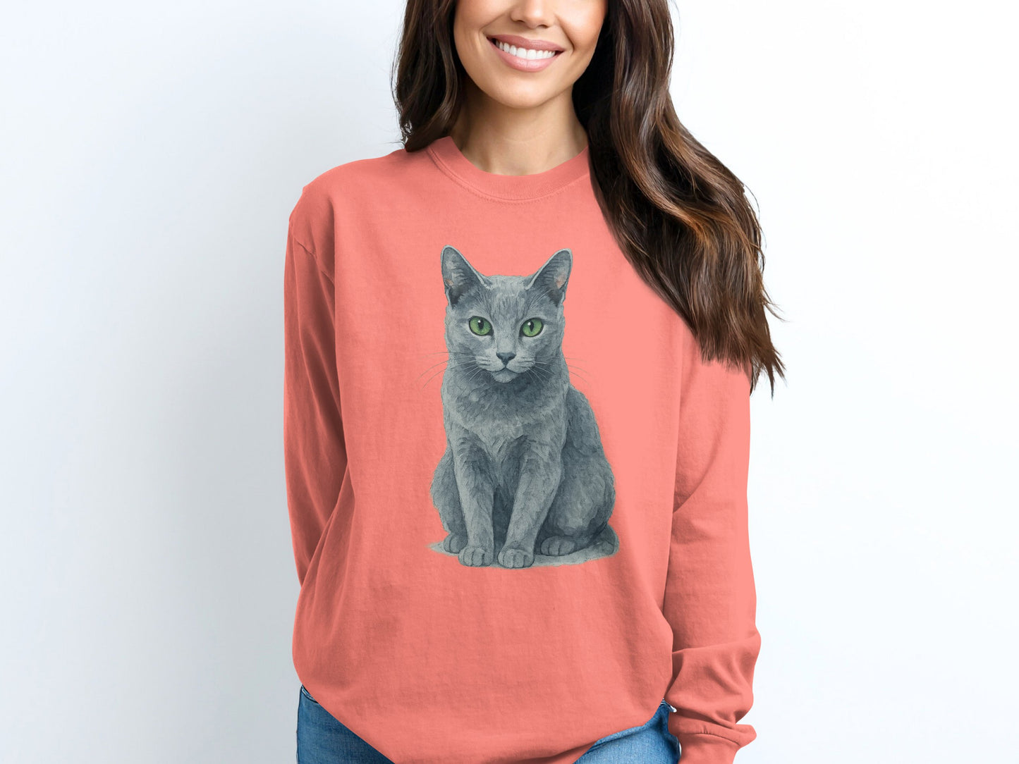 Gray Cat Graphic Print on Peach Color Long Sleeve product type