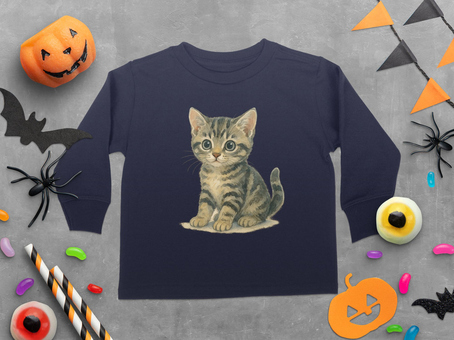 Adorable Halloween Kitten on Dark Blue Shirt product