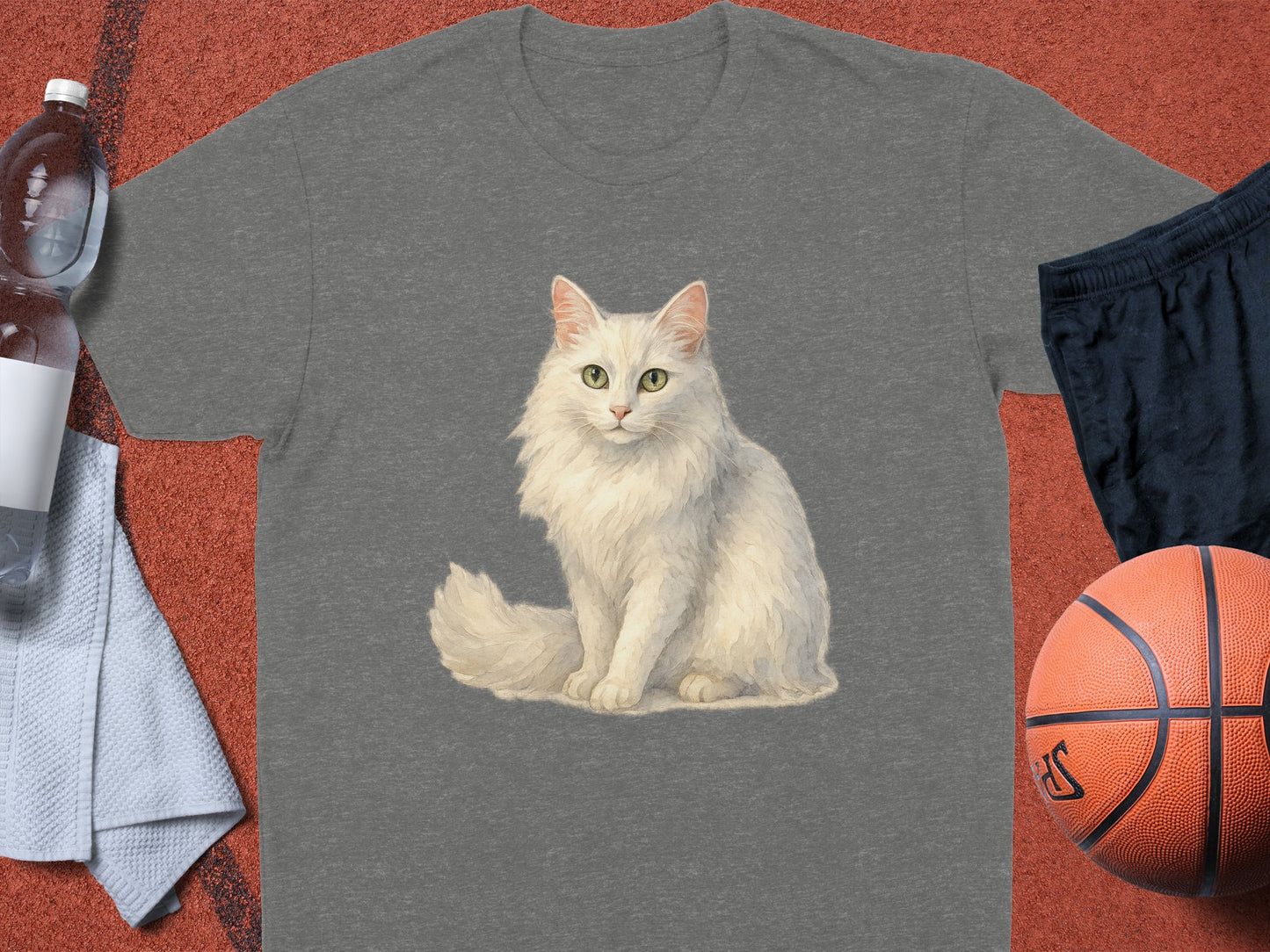 White Fluffy Cat Print Design Athletic T-Shirt product type